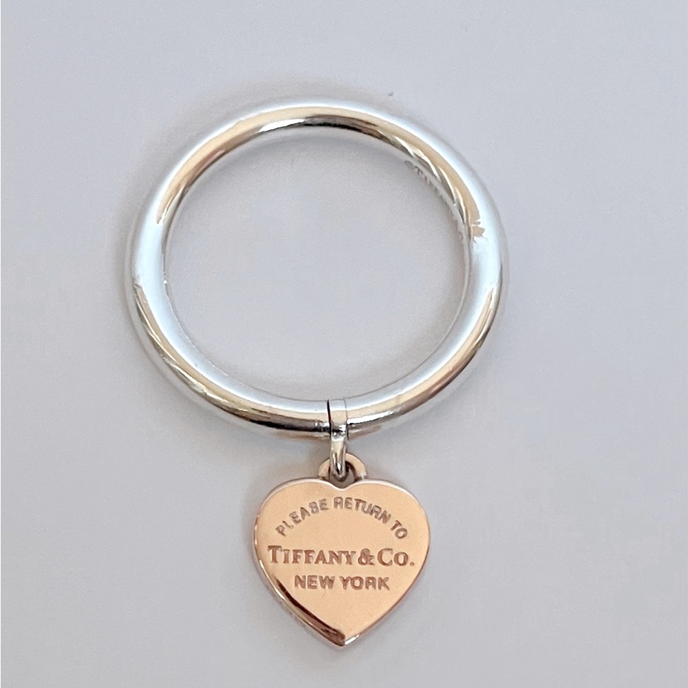 Tiffany & Co Return to Tiffany Heart dangle charm ring Sterling Silver Rubedo 6